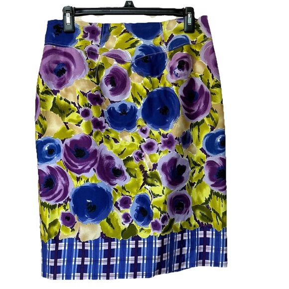 Baraschi Anthropologie Skirt 8 Pencil Midi Floral Preppy Career Office Zip - Picture 1 of 7